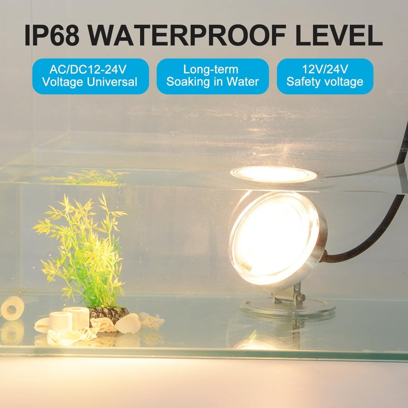 Samvol LED Underwater Pond Light, Heavy Duty Aluminum 12V 3000K Warm White IP68 Waterproof Fountain Light, Landscape Lamp for Swimming Pool, Fountain, Waterfall, Pond and Grass Land (12, Watts) - Image 5